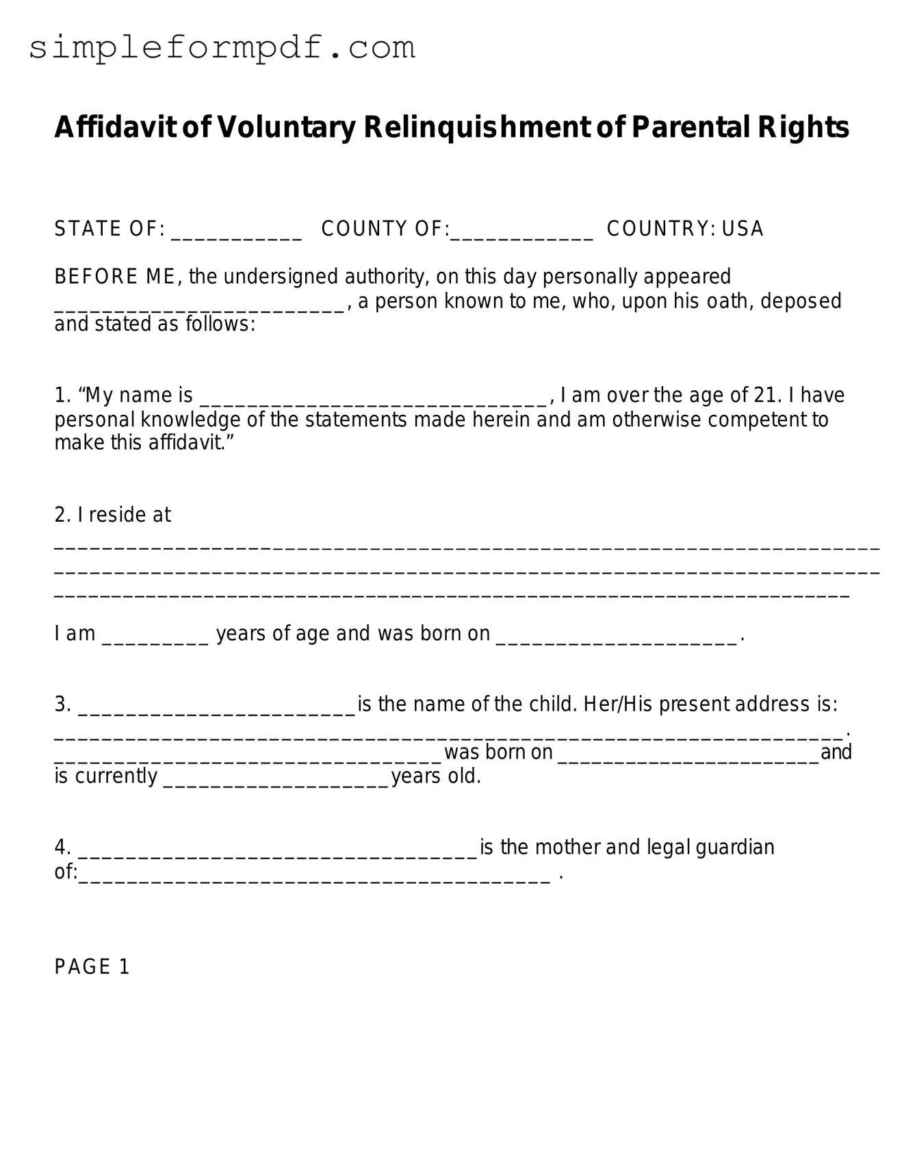 Affidavit Parental Rights PDF Form