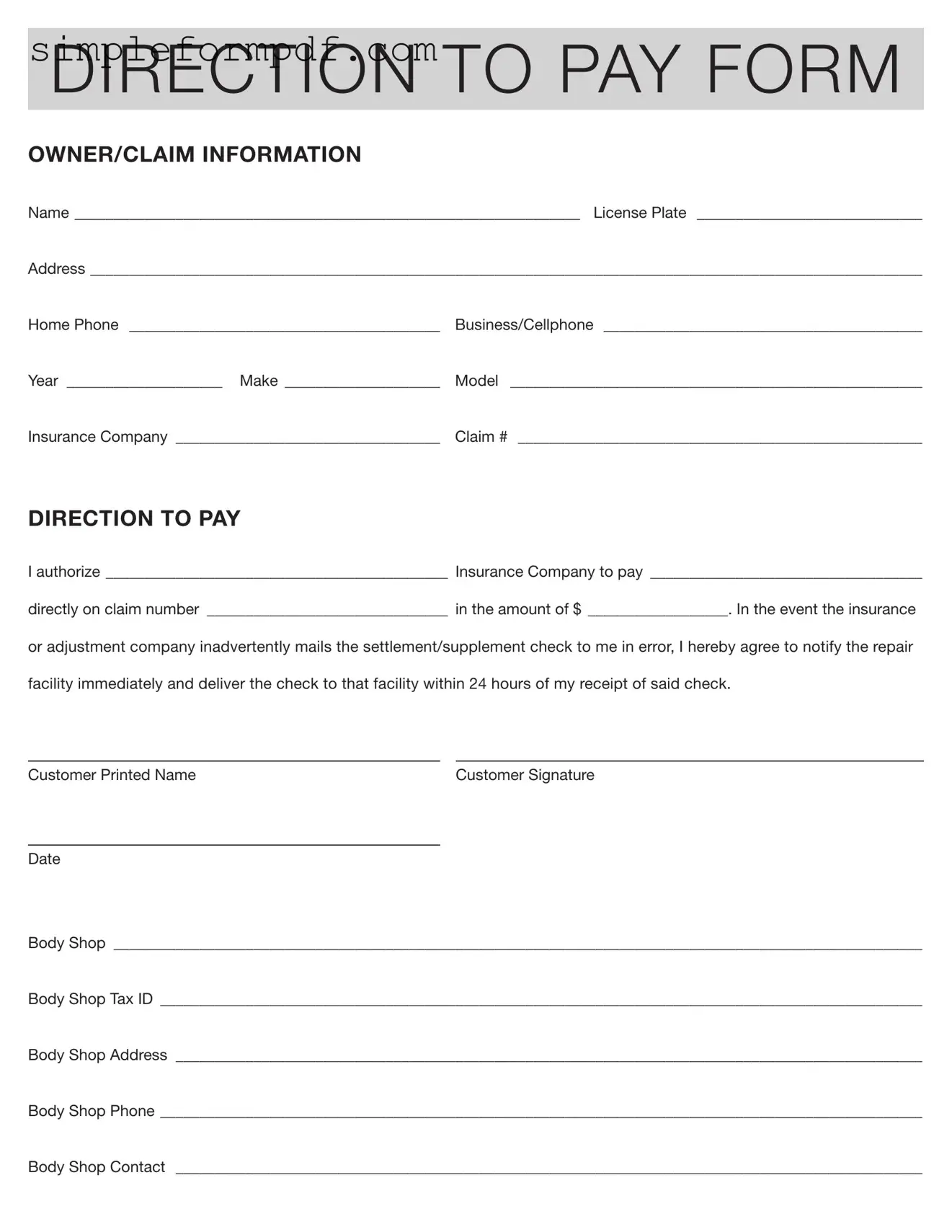 Authorization And Direction Pay PDF Form