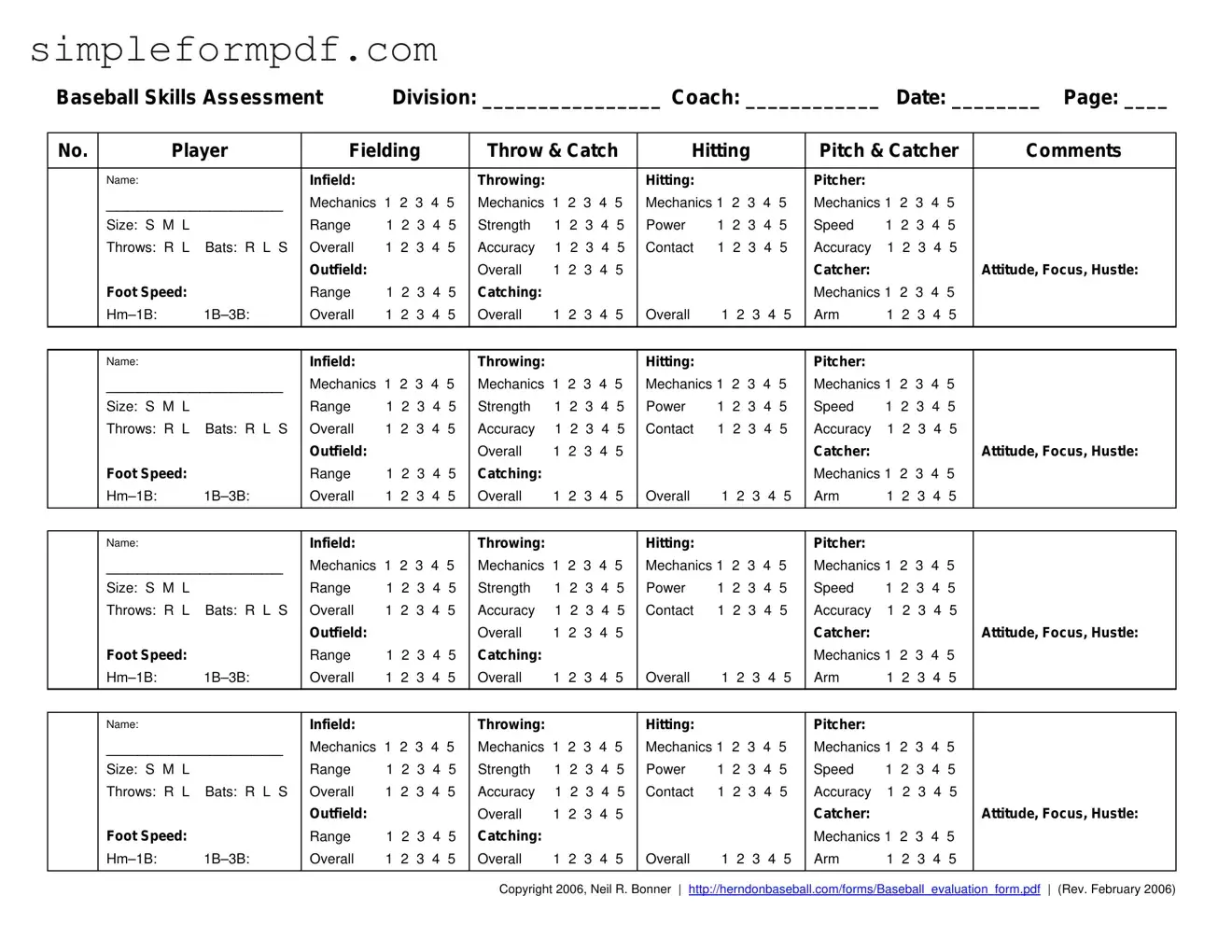 Baseball Assessment PDF Form