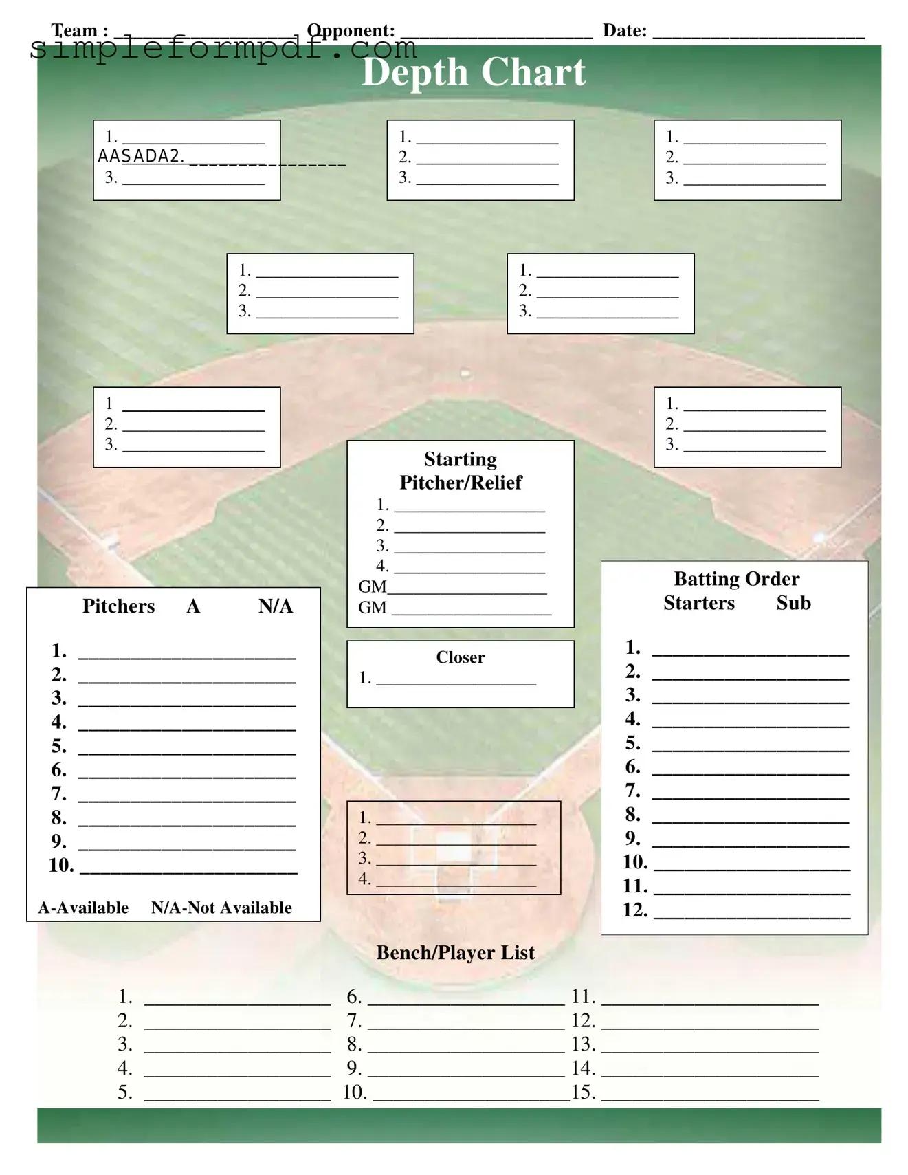 Baseball Field Lineup PDF Form
