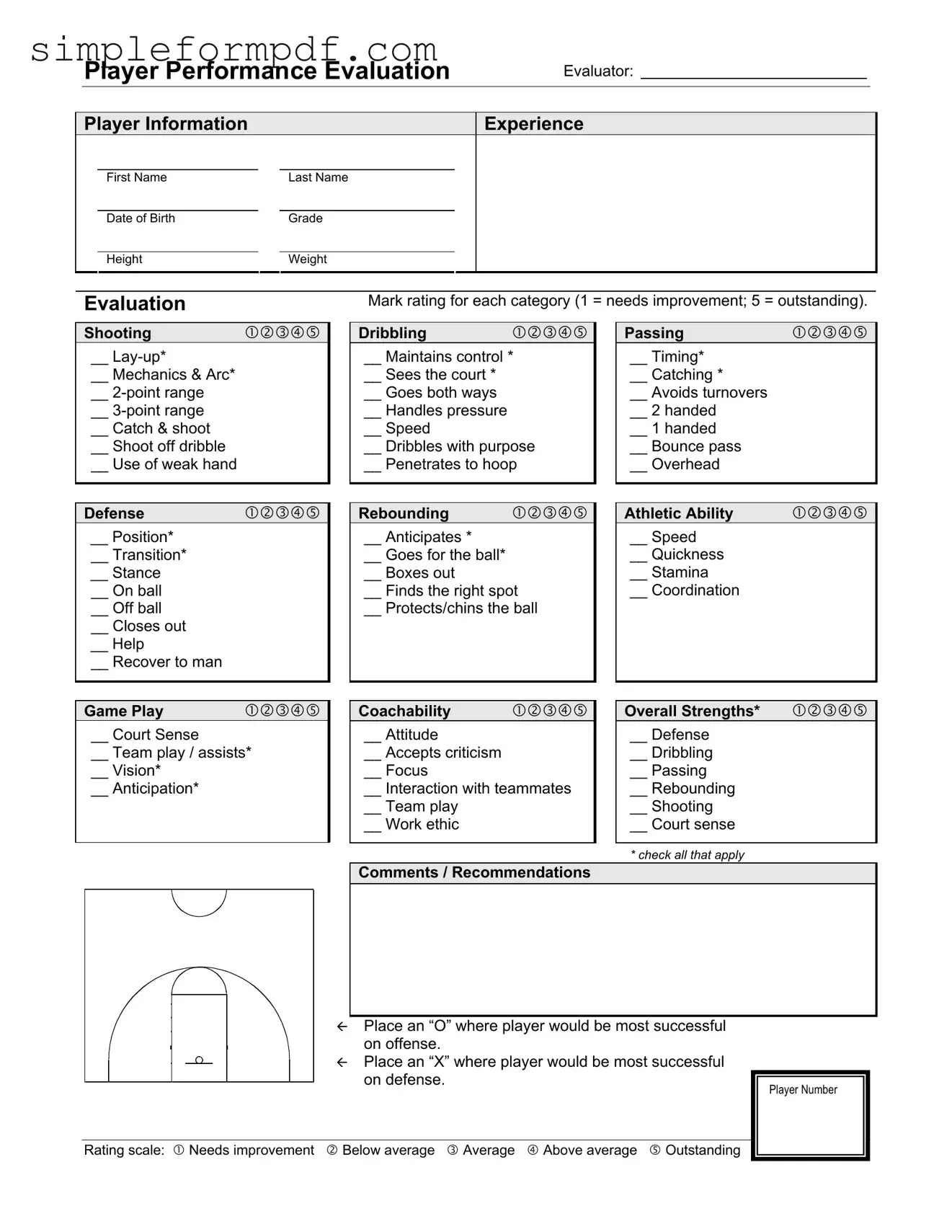Basketball Evaluation PDF Form