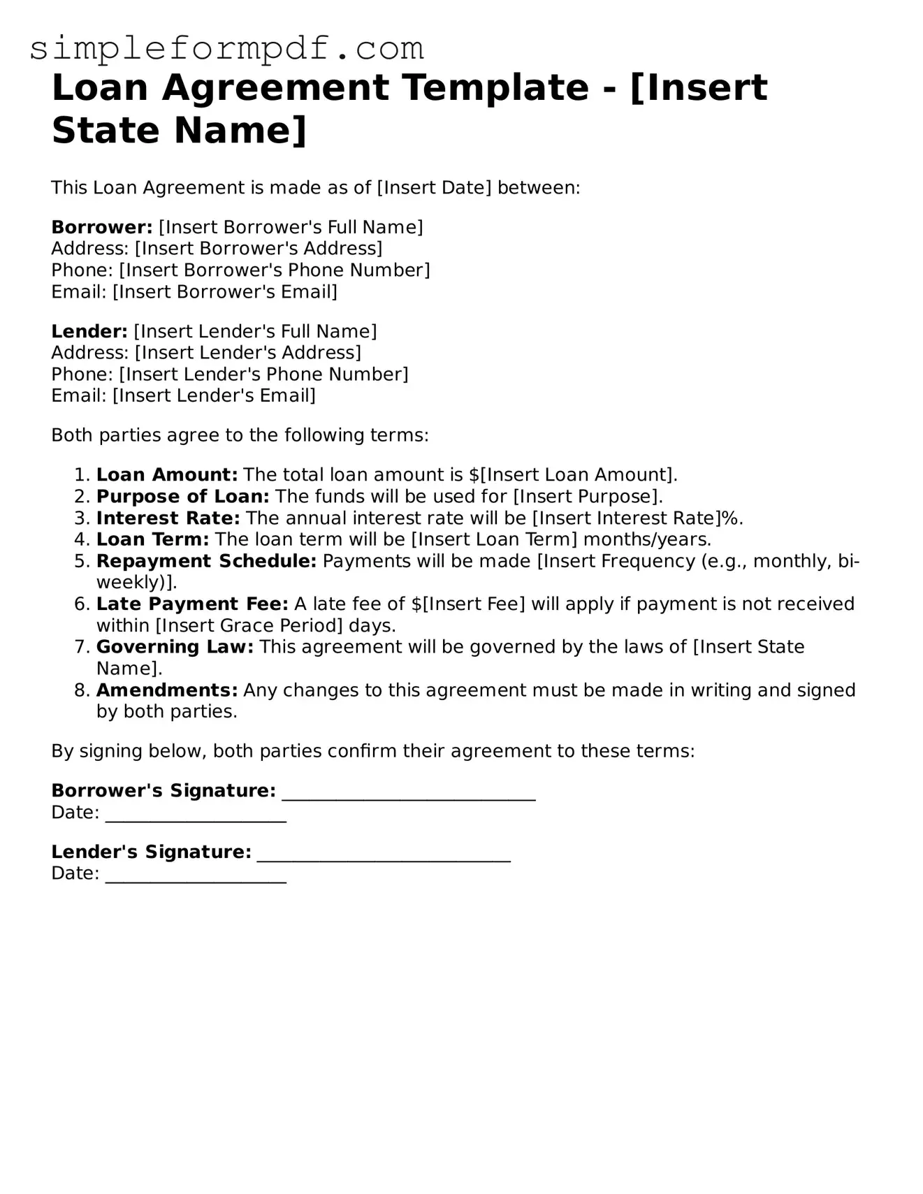 Fillable Loan Agreement Template
