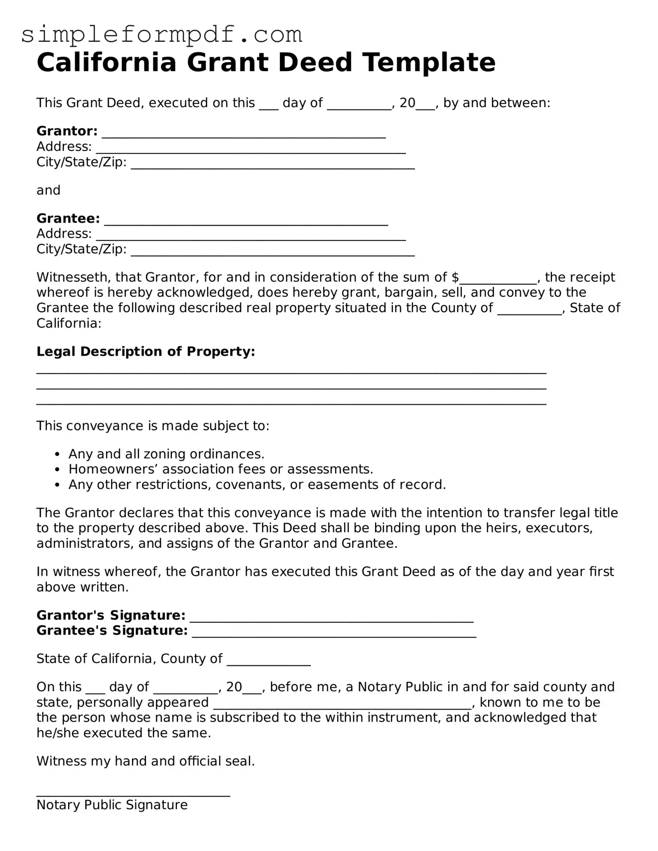 Free Deed Form for the State of California