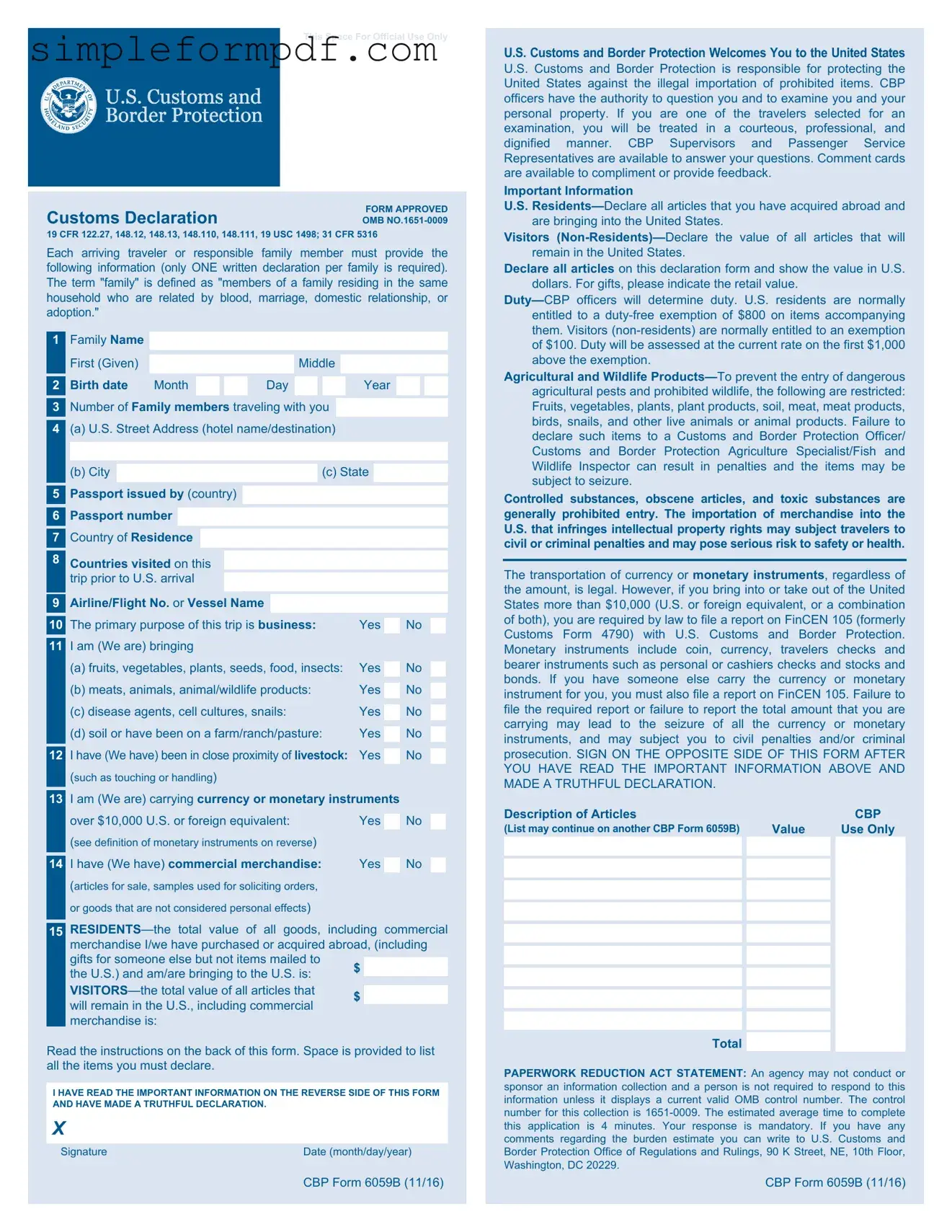 CBP 6059B PDF Form