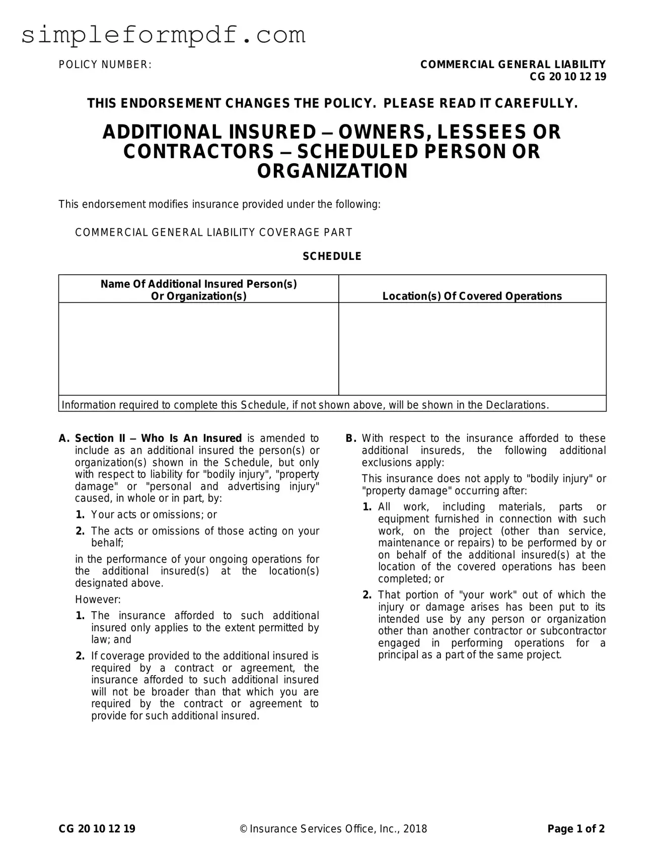 Cg 20 10 07 04 Liability Endorsement PDF Form