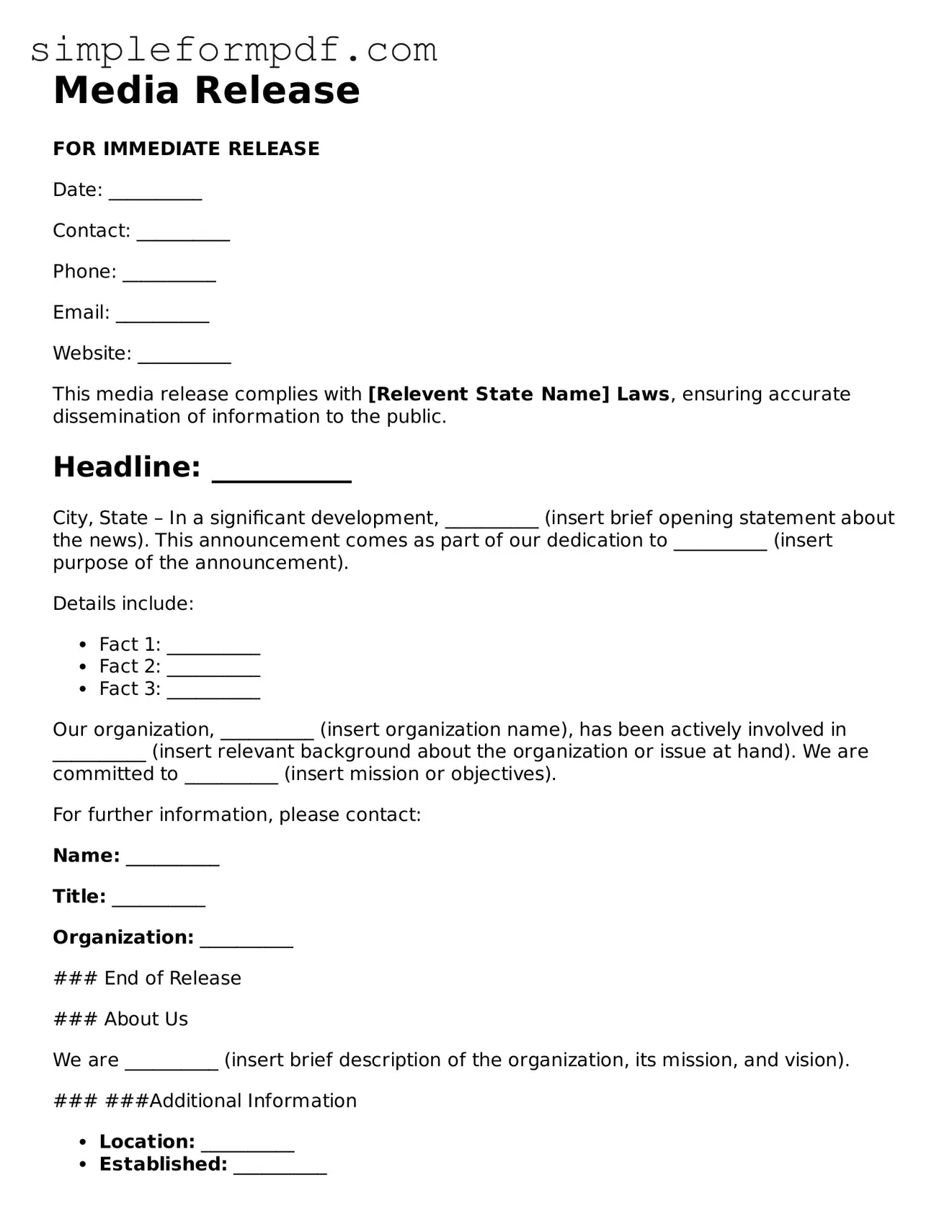 Fillable Media Release Template