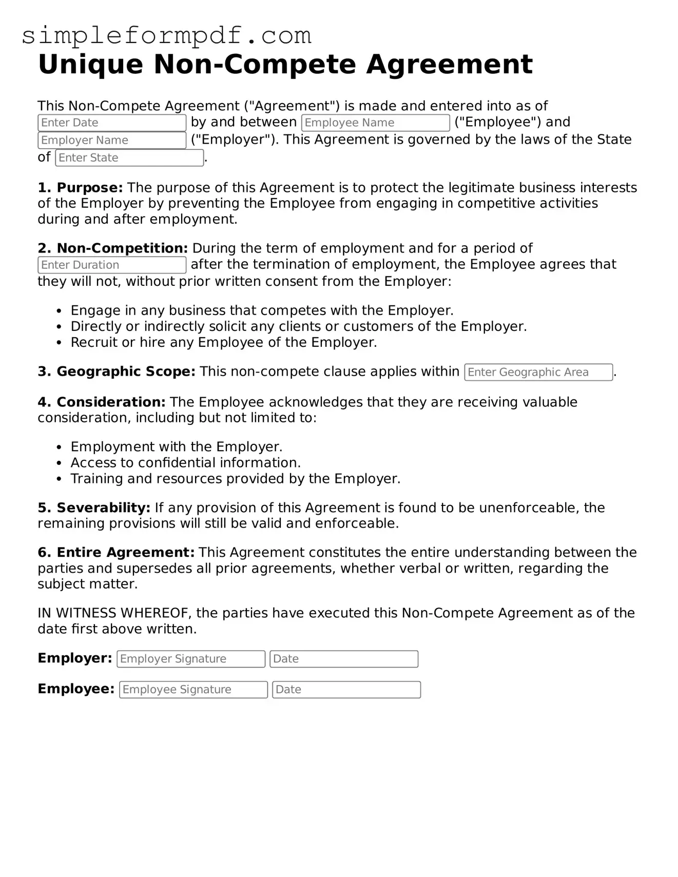 Fillable Non-compete Agreement Template