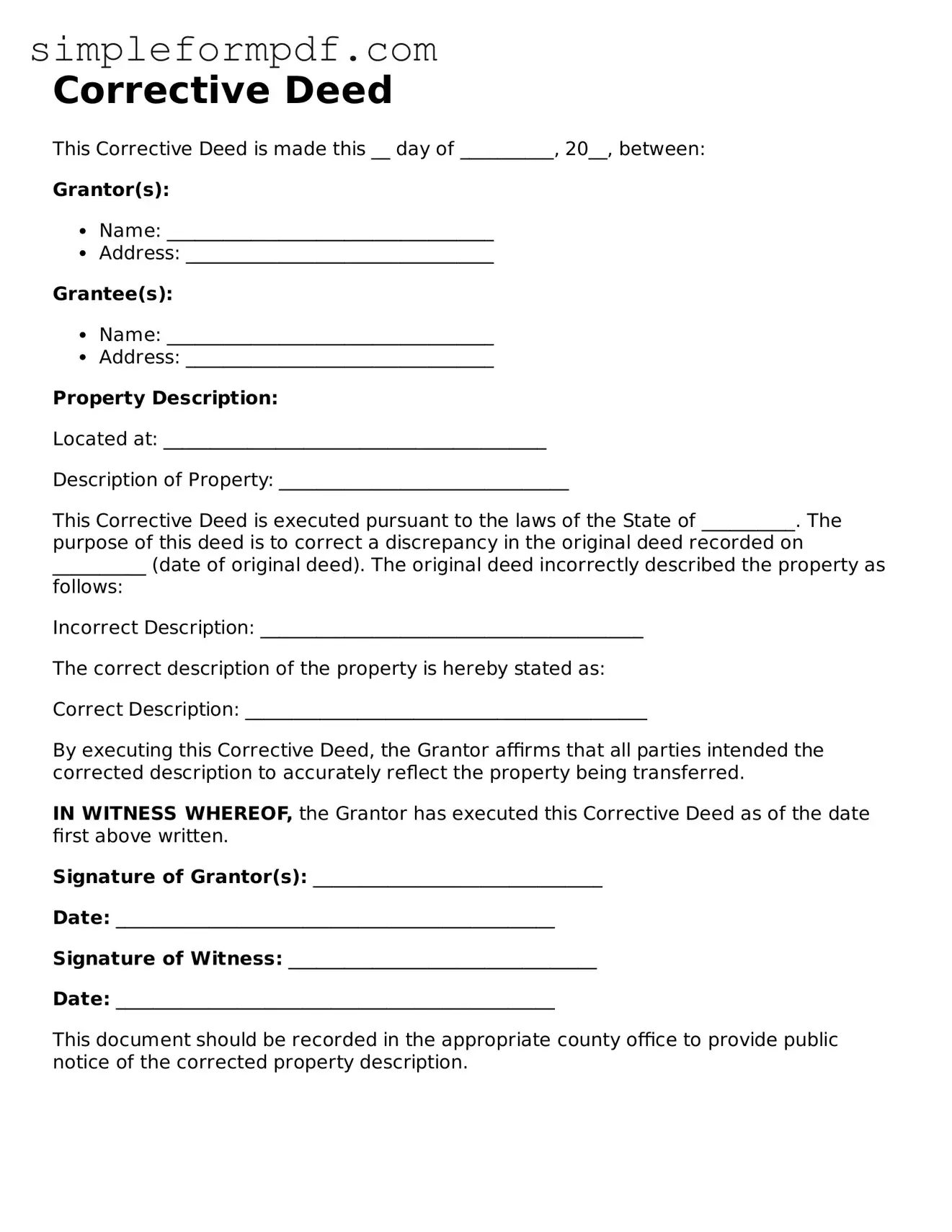 Fillable Corrective Deed Template