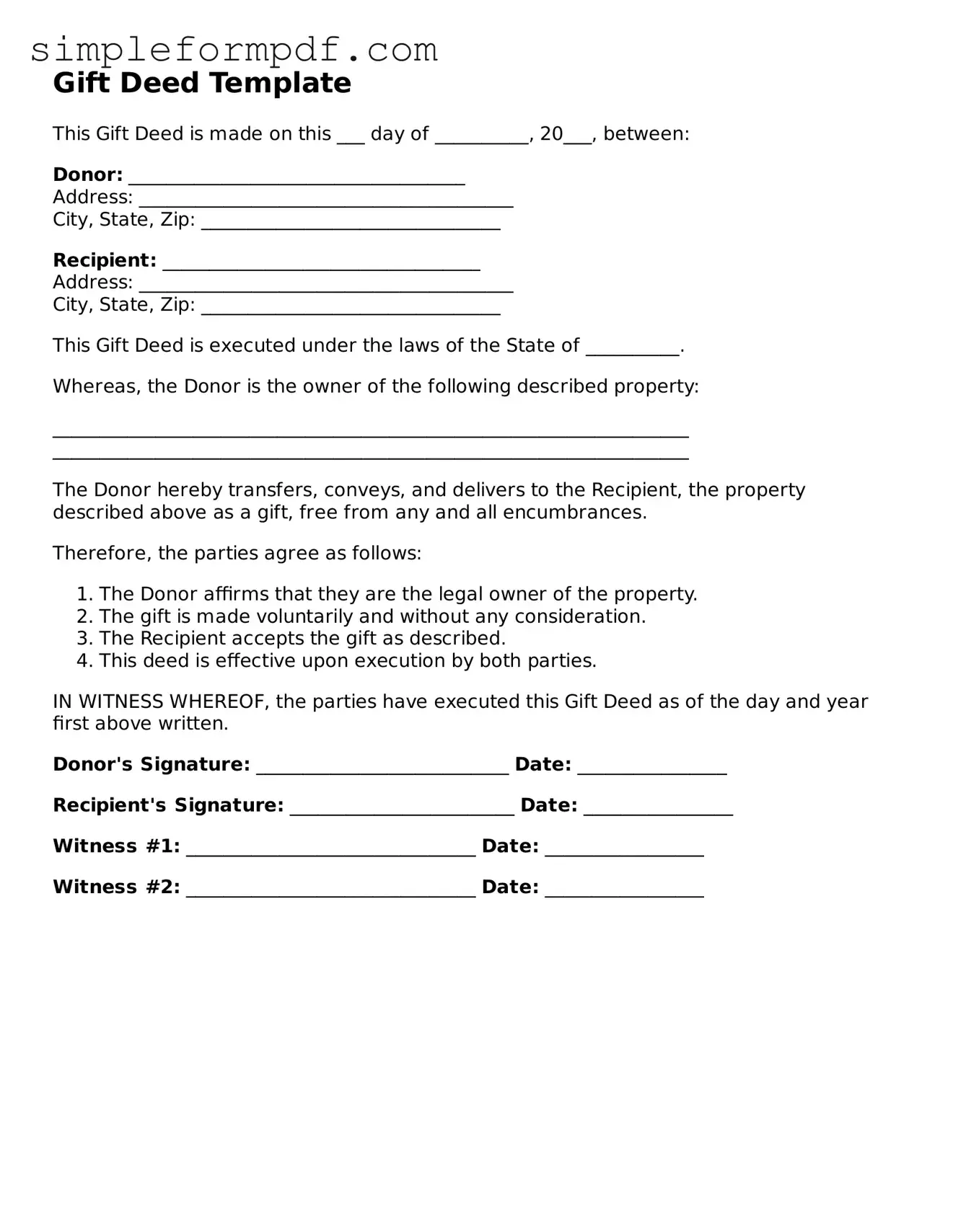 Fillable Gift Deed Template