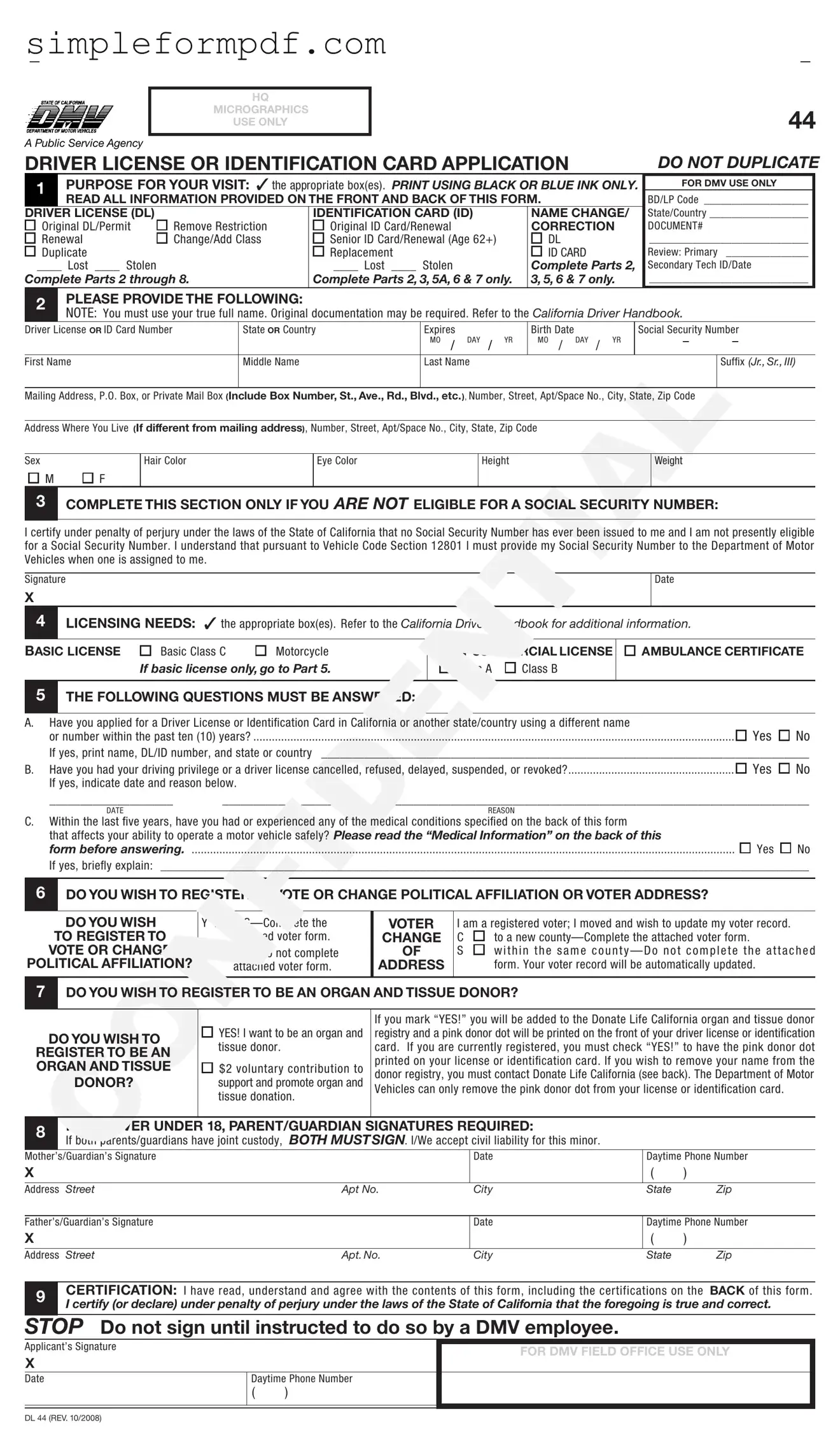 Ca Dmv Dl 44 PDF Form