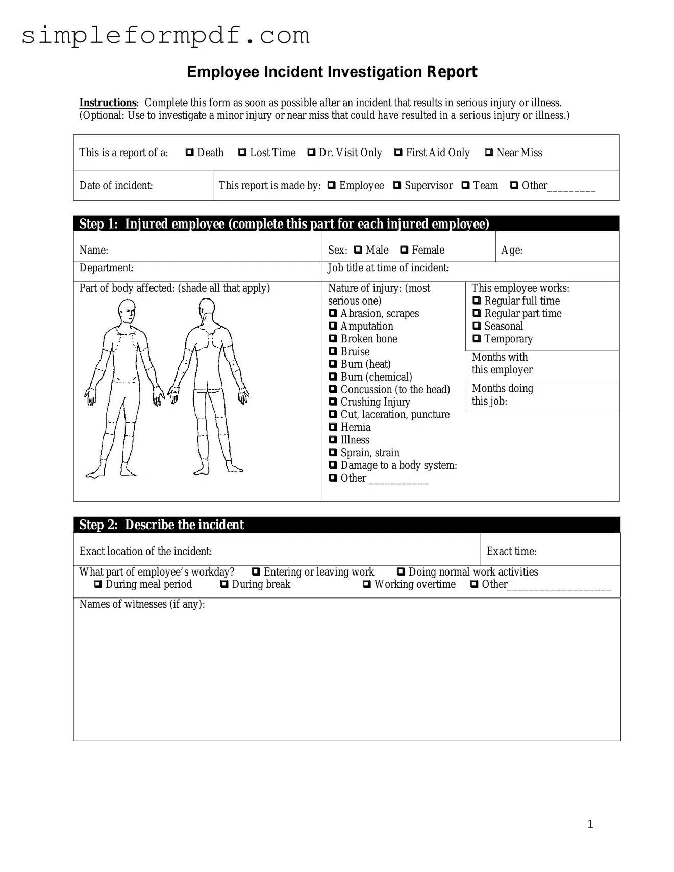 Employee Accident Report PDF Form