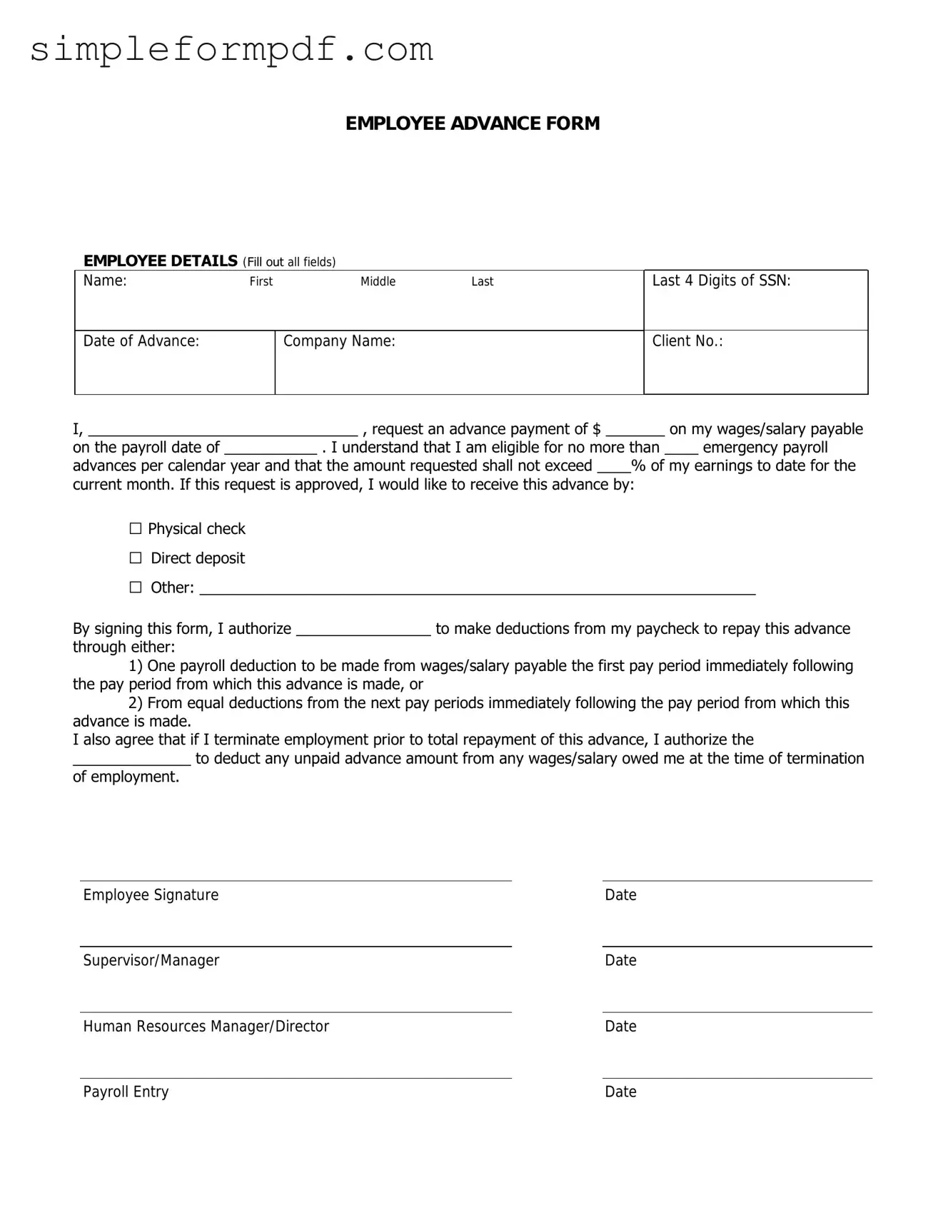 Employee Advance PDF Form