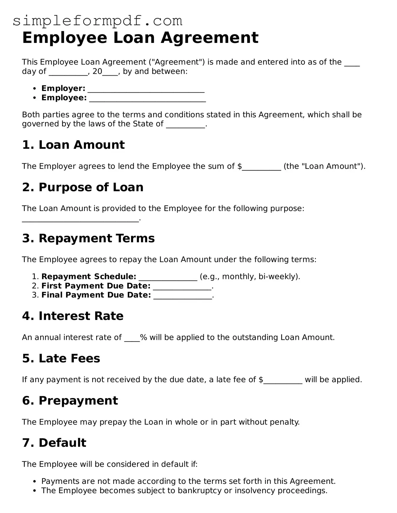Fillable Employee Loan Agreement Template