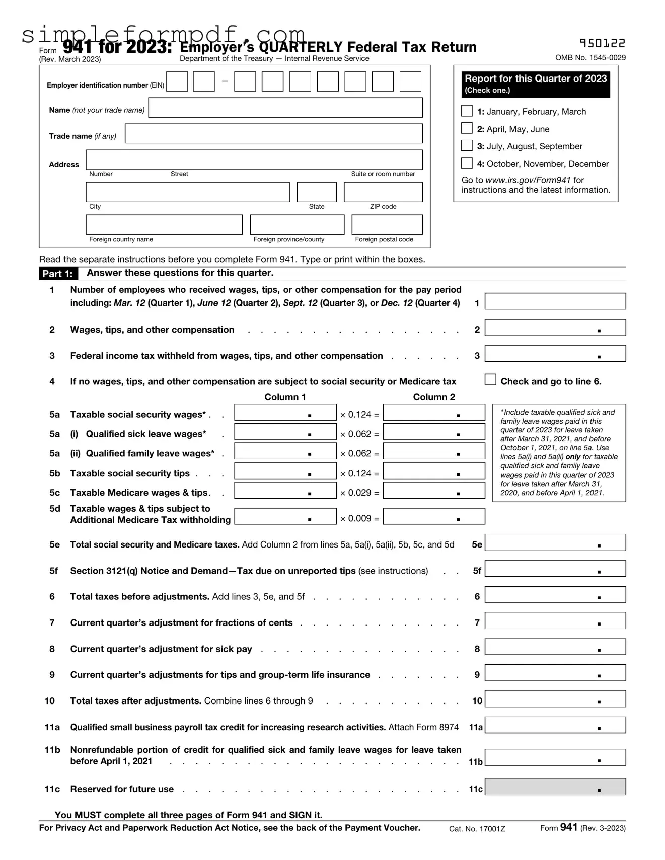 IRS 941 PDF Form