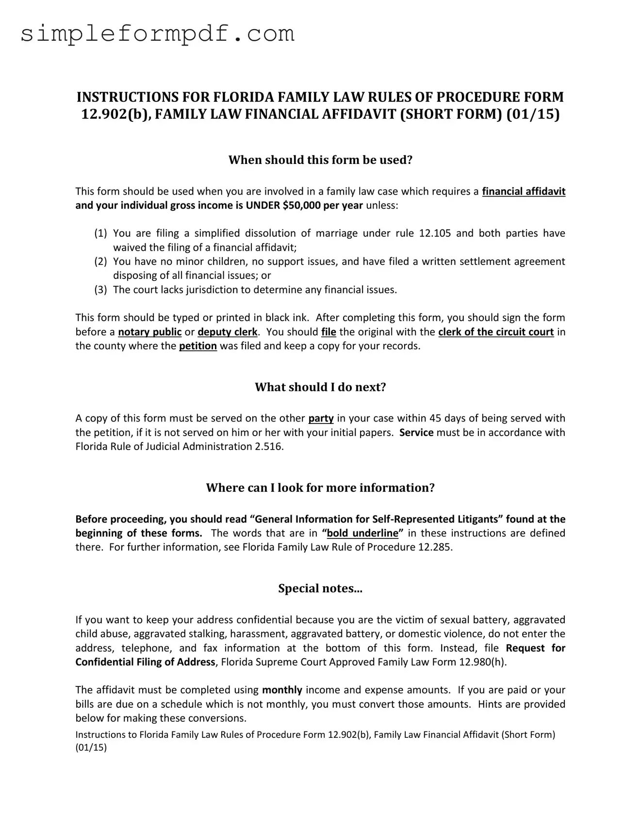 Florida Financial Affidavit Short 12.902(b) PDF Form