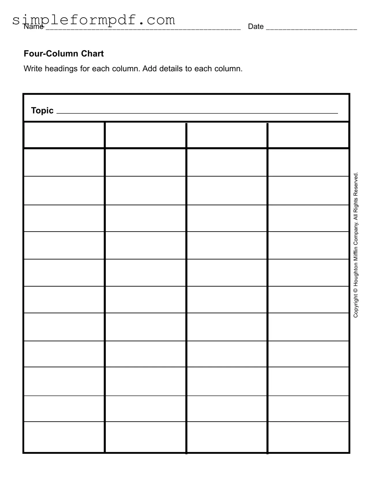 Four Column Chart PDF Form