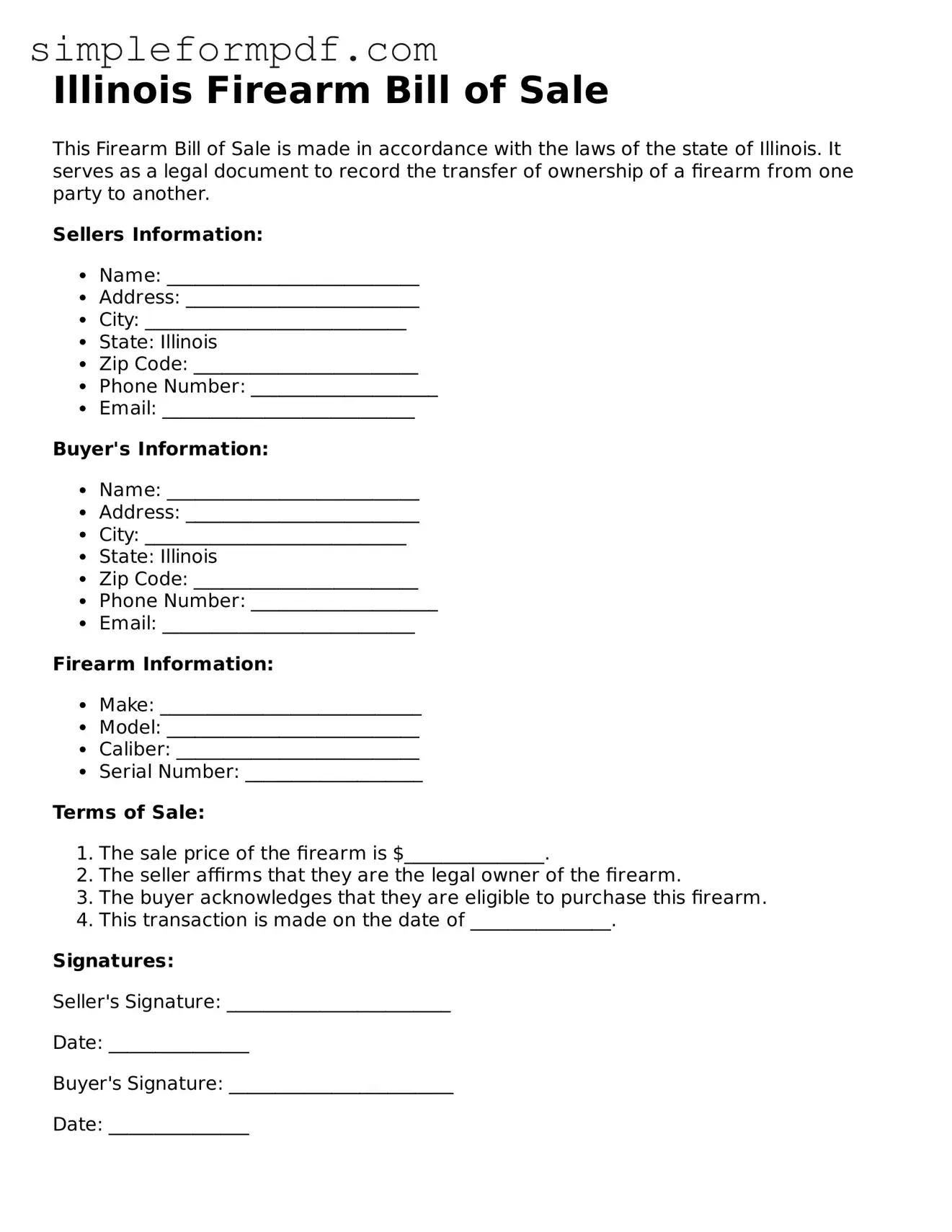 Free Firearm Bill of Sale Form for the State of Illinois