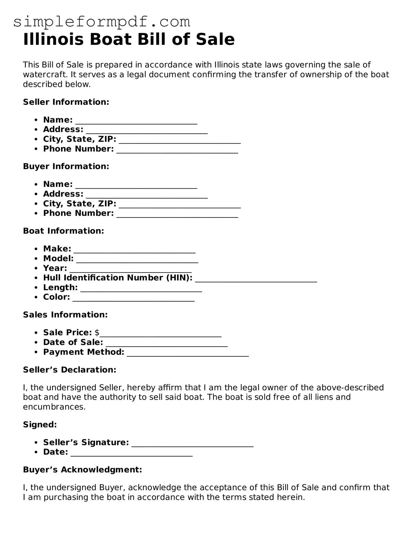 Free Boat Bill of Sale Form for the State of Illinois