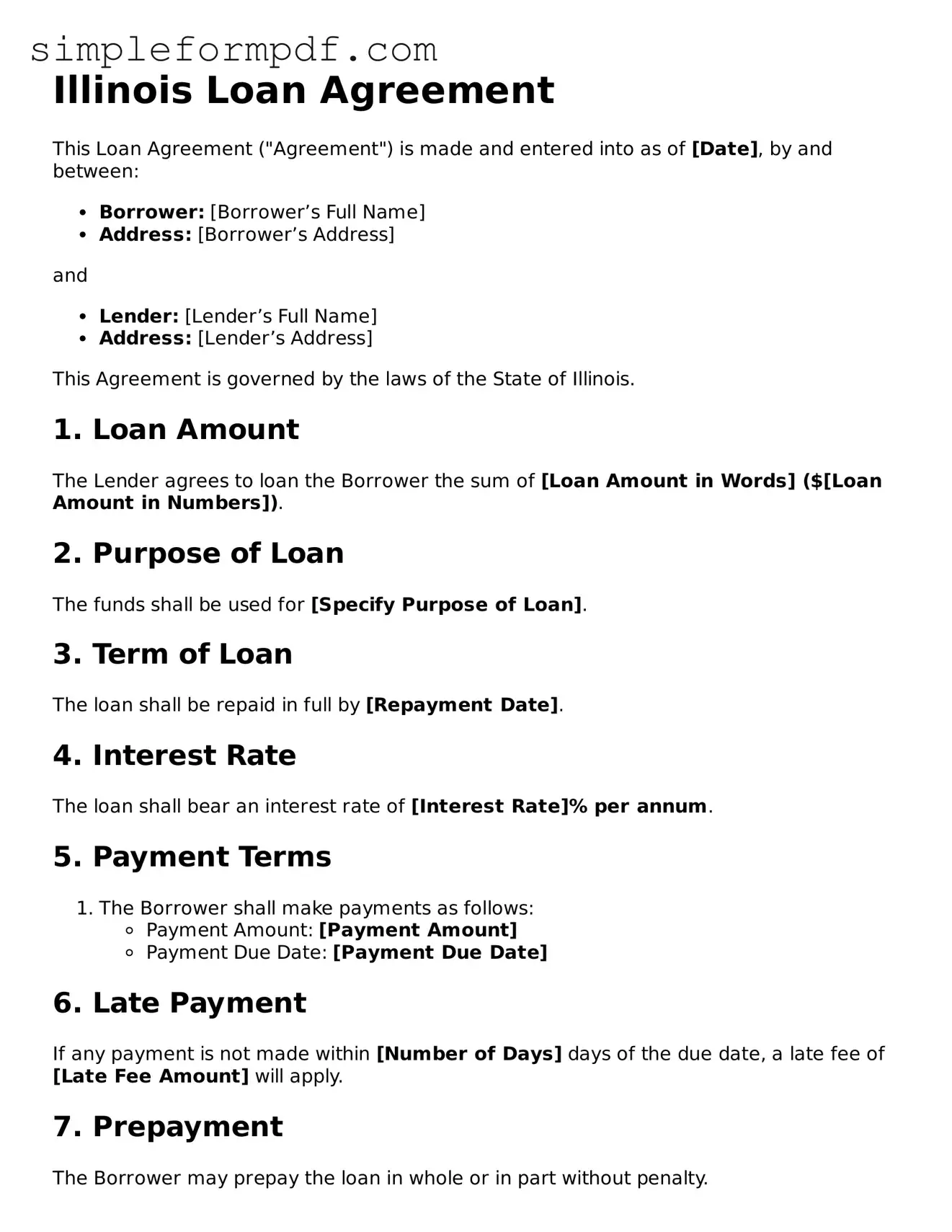 Free Loan Agreement Form for the State of Illinois