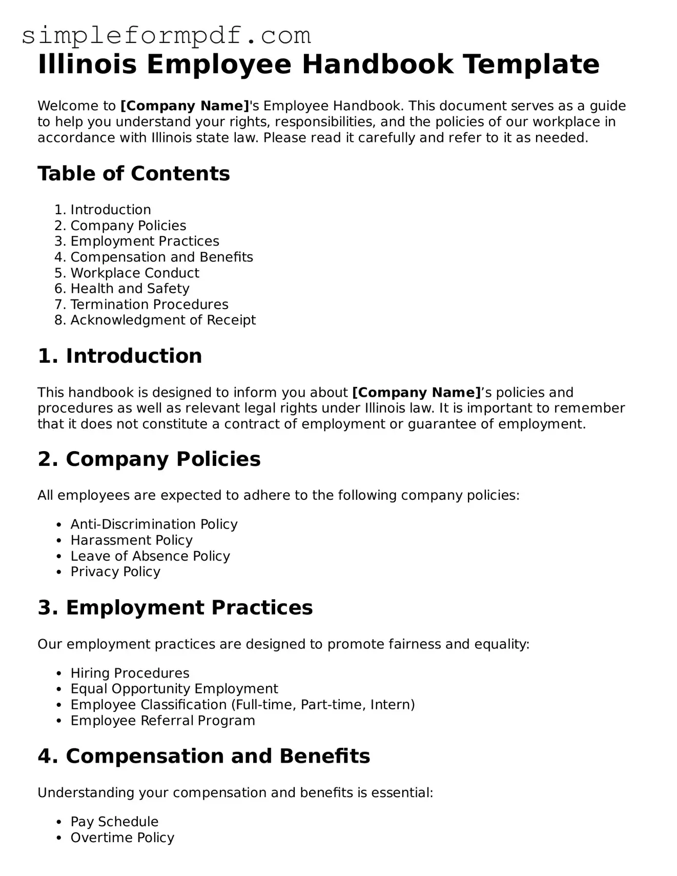 Free Employee Handbook Form for the State of Illinois