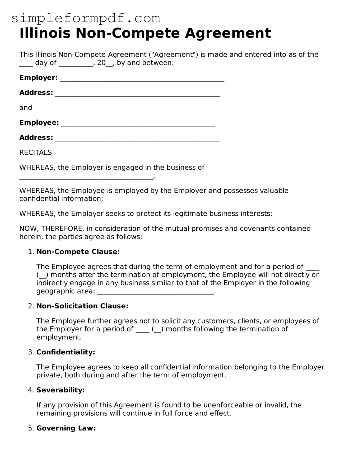 Free Non-compete Agreement Form for the State of Illinois