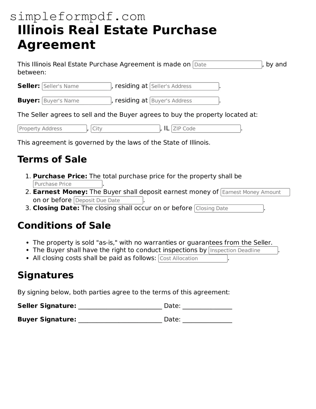 Free Real Estate Purchase Agreement Form for the State of Illinois