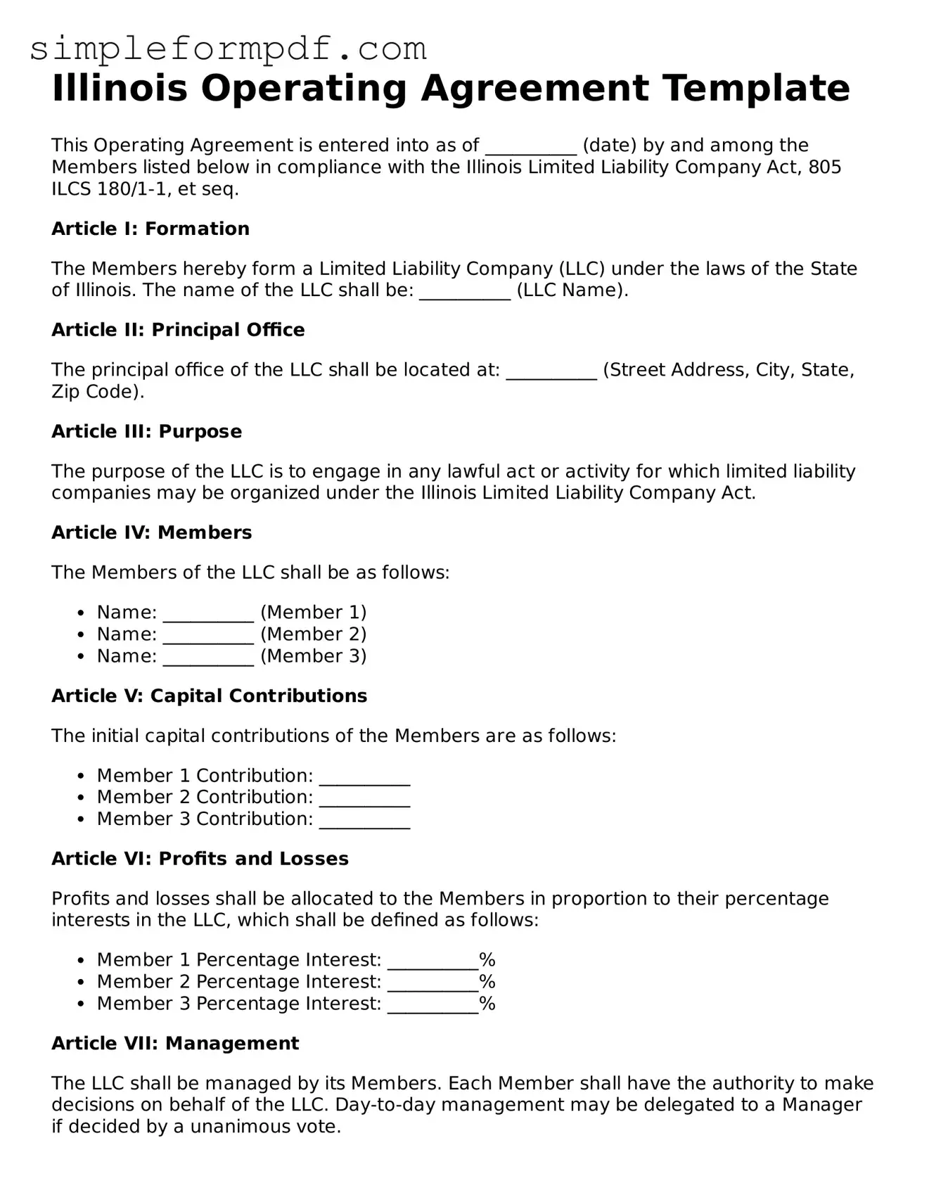 Free Operating Agreement Form for the State of Illinois
