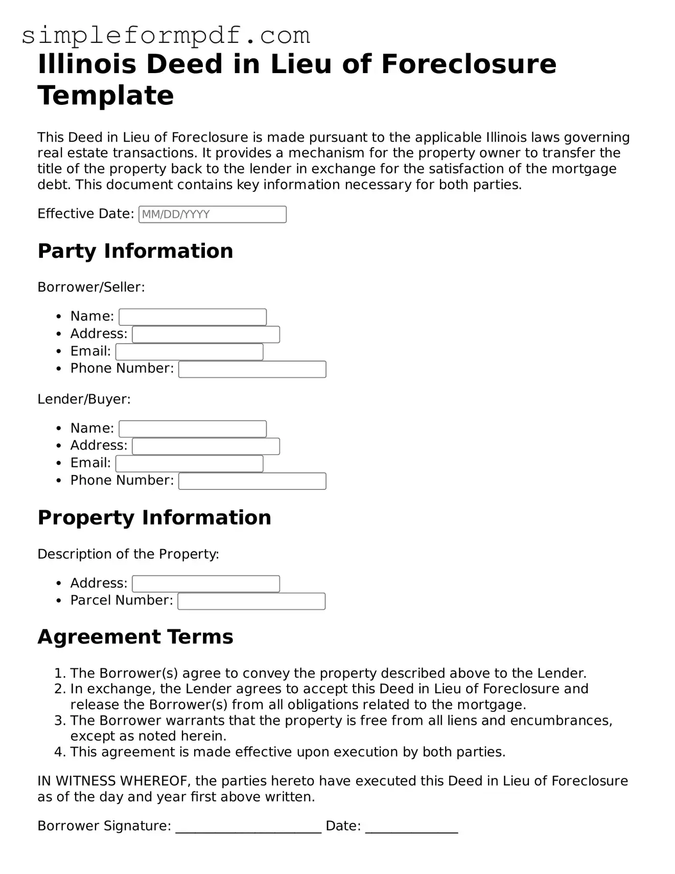 Free Deed in Lieu of Foreclosure Form for the State of Illinois