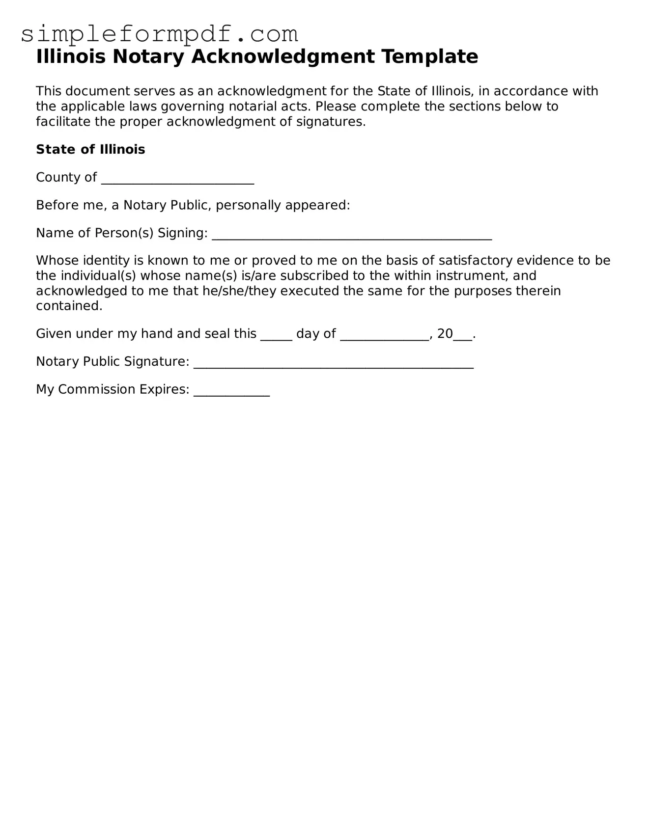 Free Notary Acknowledgement Form for the State of Illinois
