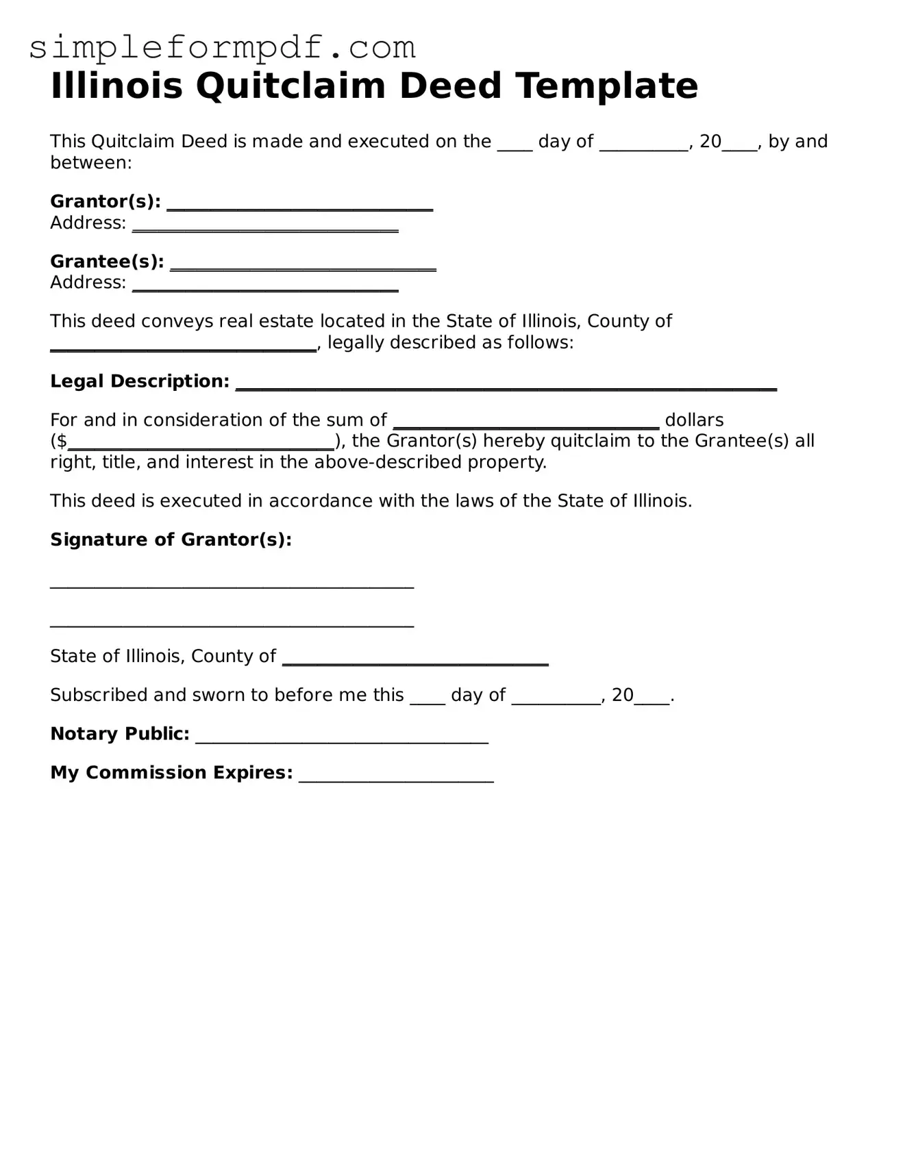 Free Quitclaim Deed Form for the State of Illinois
