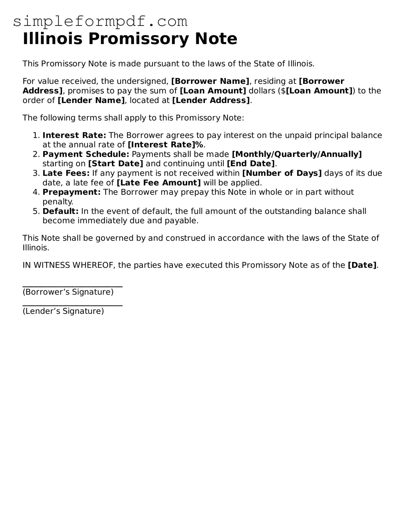 Free Promissory Note Form for the State of Illinois