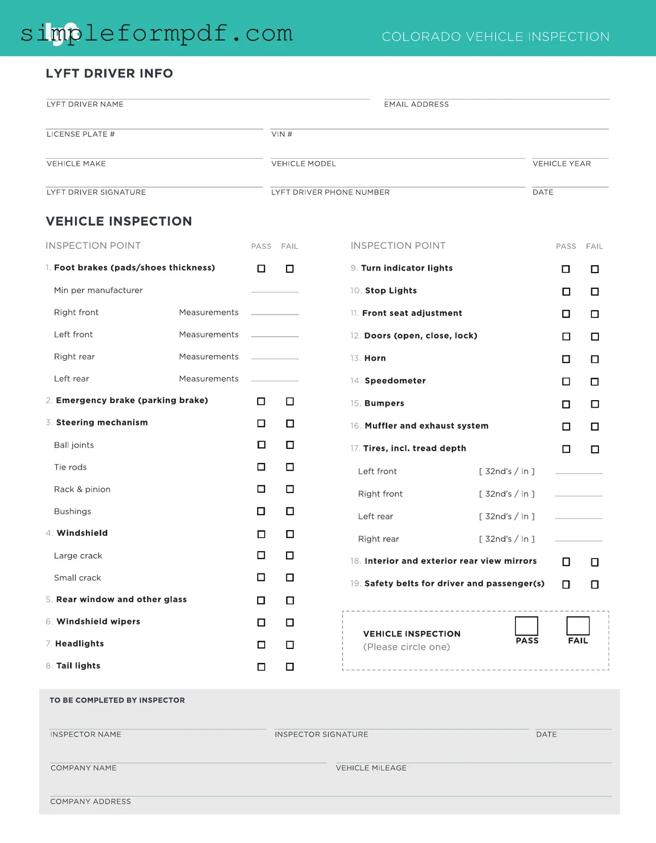 Lyft Inspection PDF Form