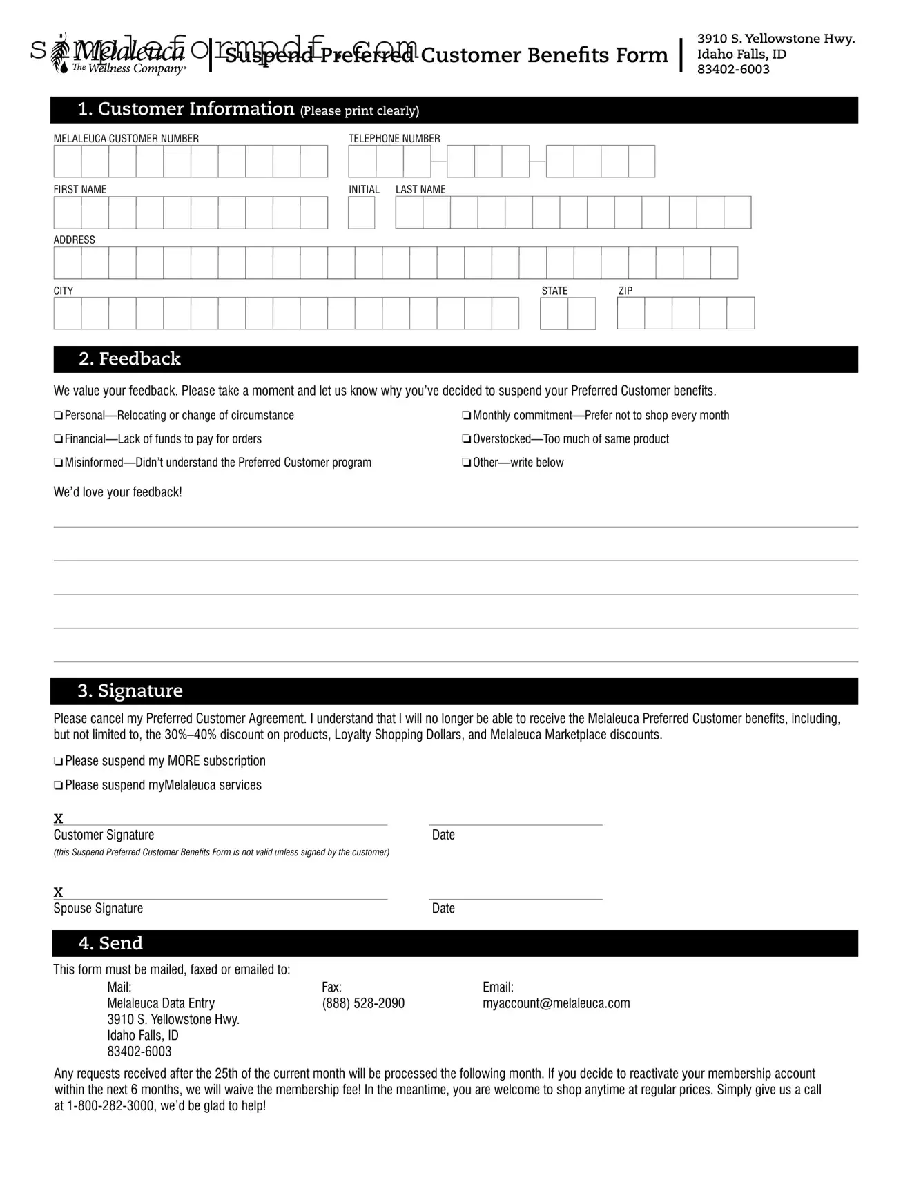 Melaleuca Cancellation PDF Form