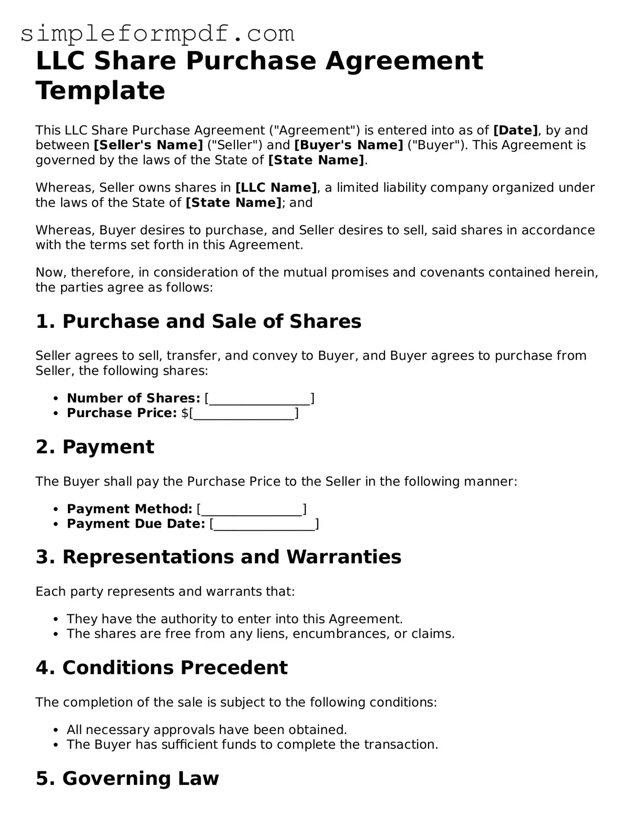 Fillable LLC Share Purchase Agreement Template