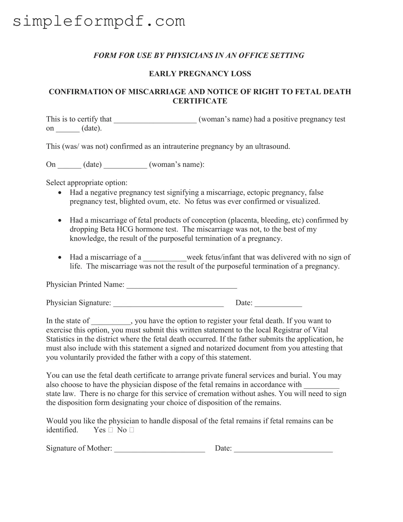 Miscarriage Discharge Paper PDF Form