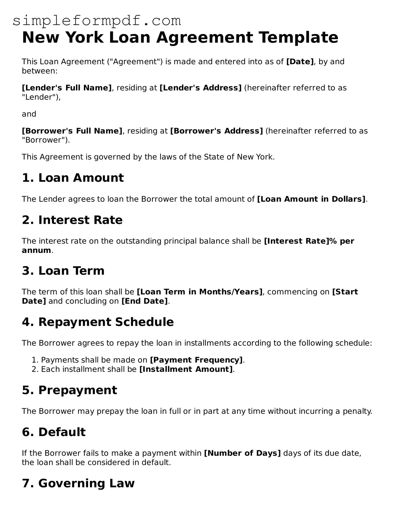 Free Loan Agreement Form for the State of New York