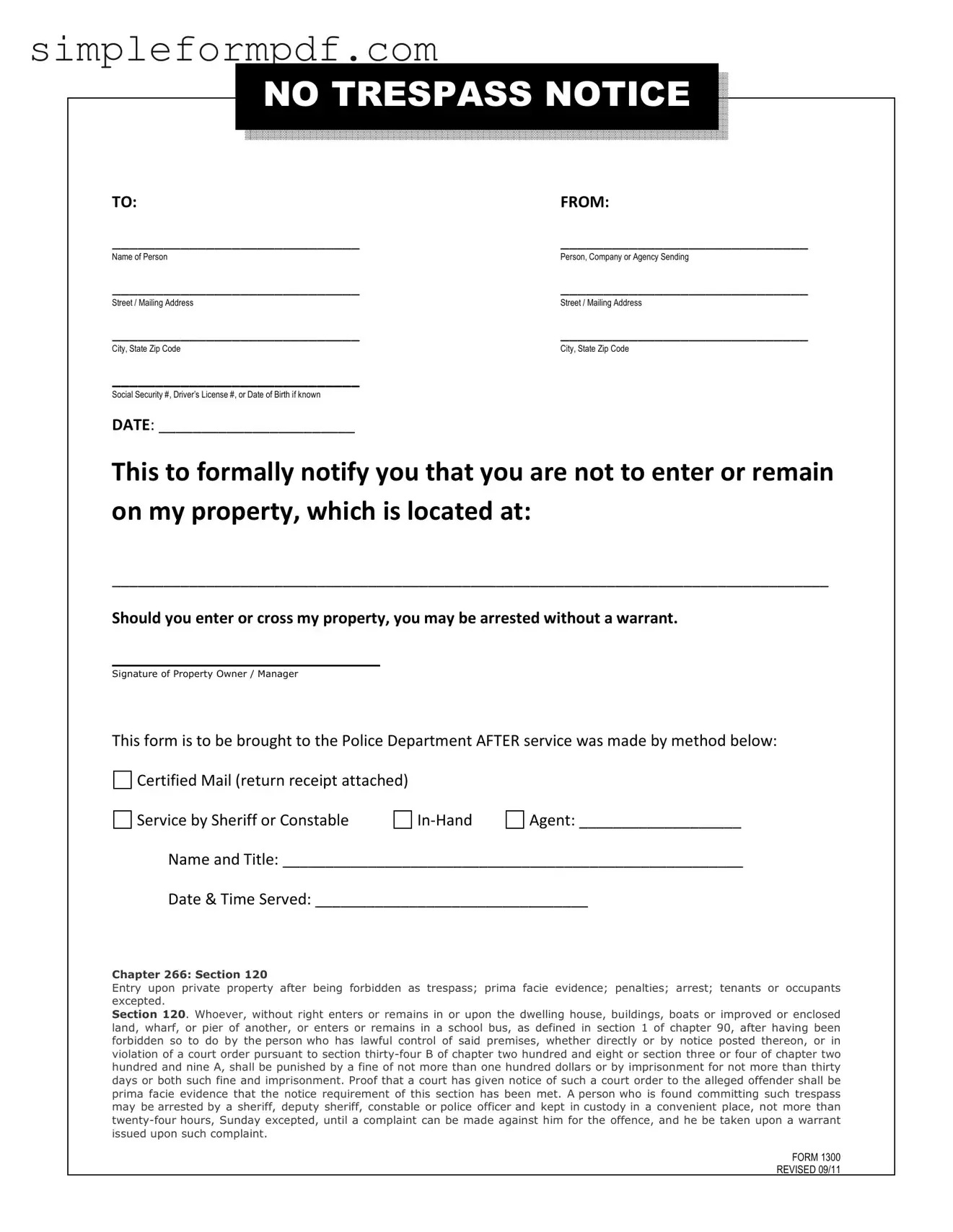No Trespassing Letter PDF Form