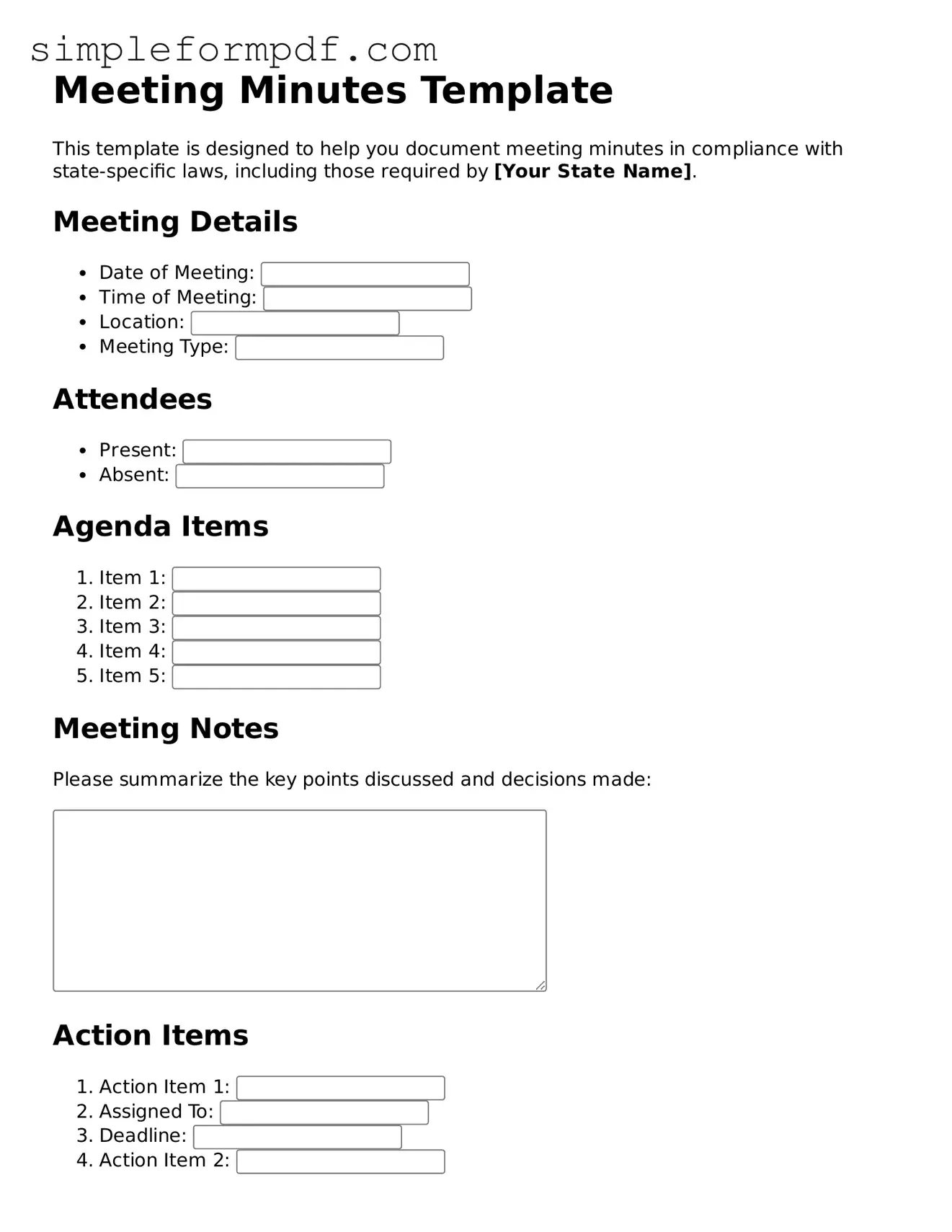 Fillable Meeting Minutes Template