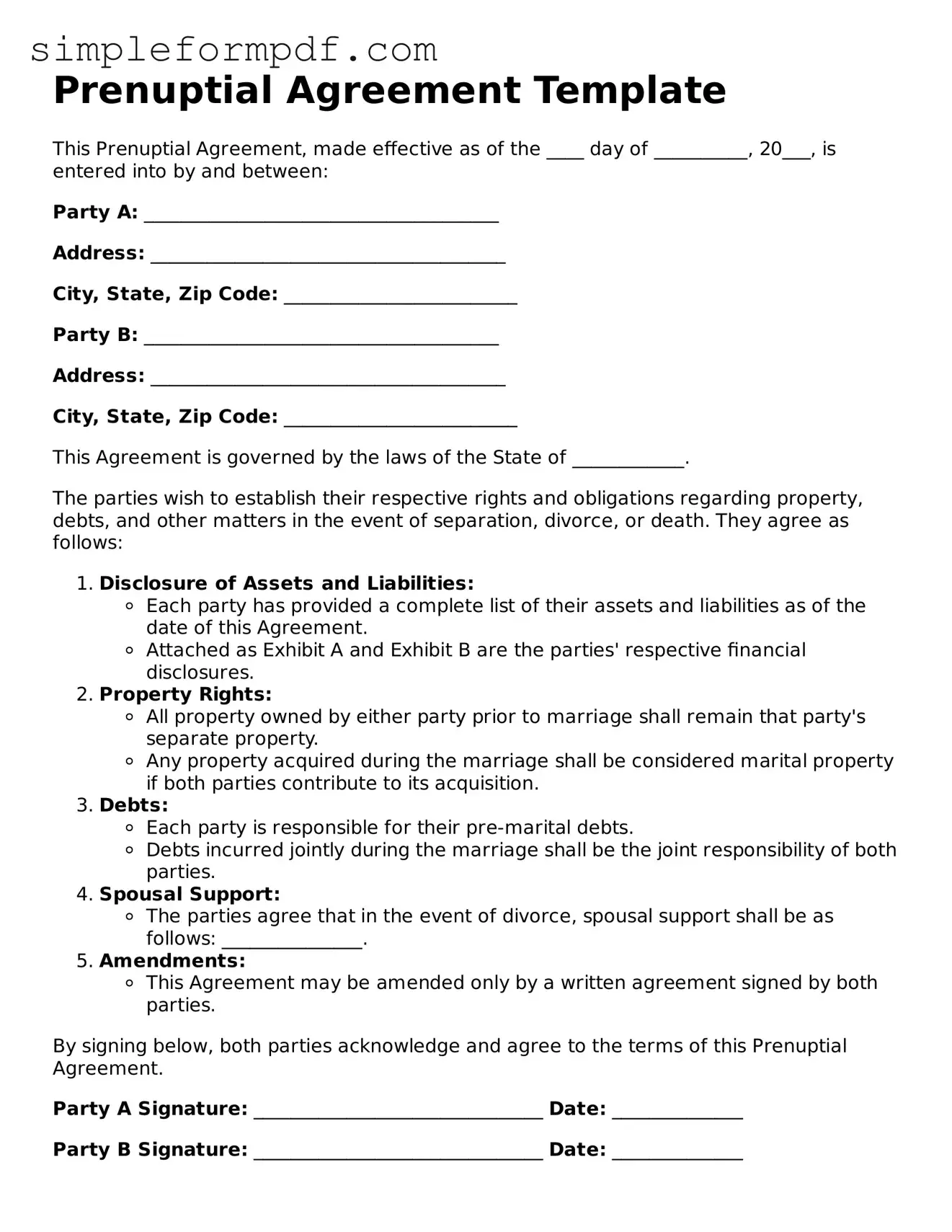 Fillable Prenuptial Agreement Template