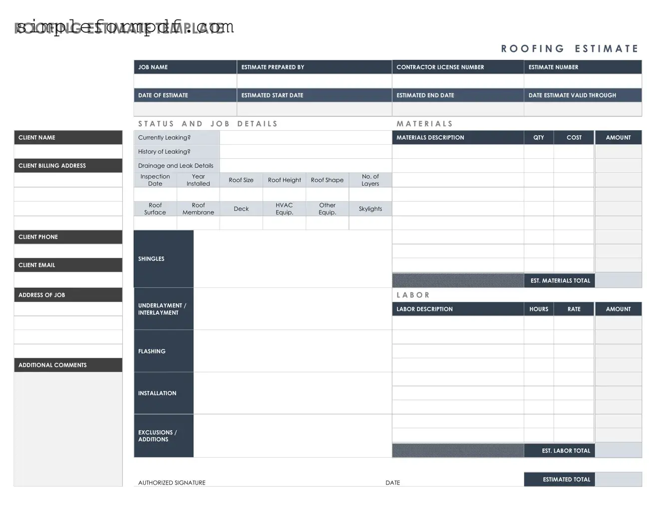 Roofing Estimate PDF Form