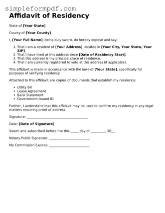 Fillable Affidavit of Residency Template