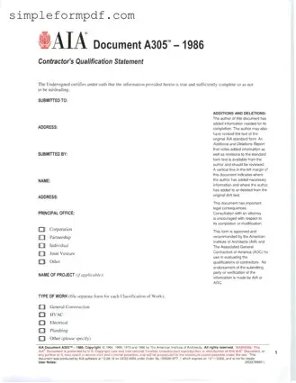 AIA A305 PDF Form