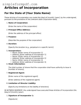 Fillable Articles of Incorporation Template