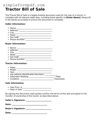Fillable Tractor Bill of Sale Template