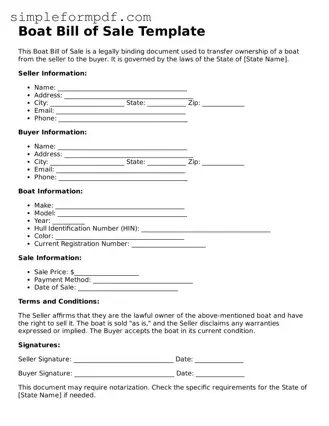 Fillable Boat Bill of Sale Template