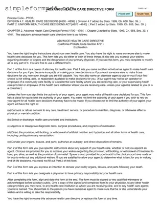 California Advanced Health Care Directive PDF Form