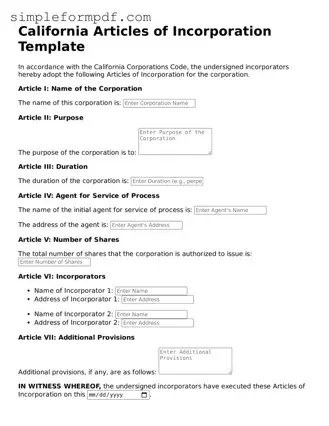 Free Articles of Incorporation Form for the State of California