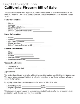 Free Firearm Bill of Sale Form for the State of California