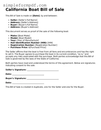Free Boat Bill of Sale Form for the State of California