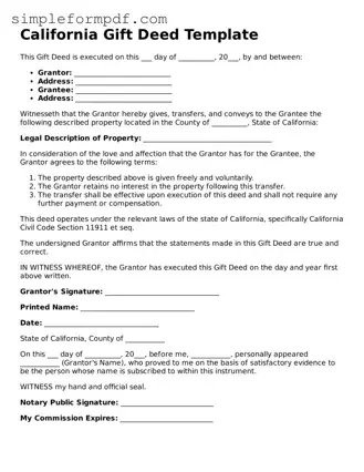 Free Gift Deed Form for the State of California